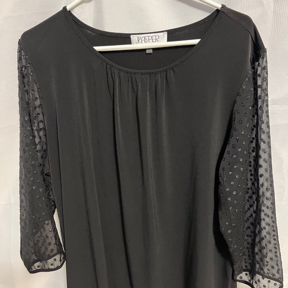 Womens Kasper Black Top with Sheer Sleeves - Size 1X